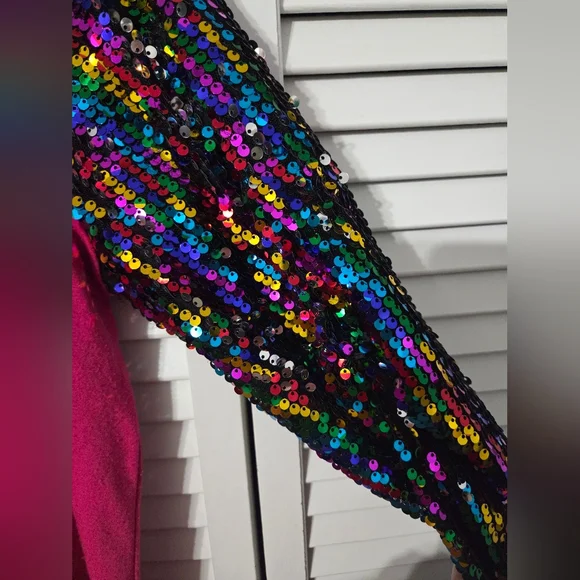 Fuchsia Top with Multicolor Sequin Sleeves - Picture 4 of 6
